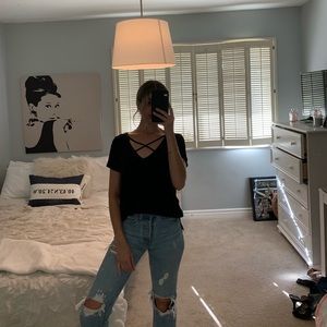 Black cross neck top